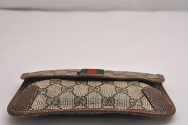 Authentic GUCCI Vintage Web Sherry Line Pouch Purse GG PVC Leather Brown 2862J