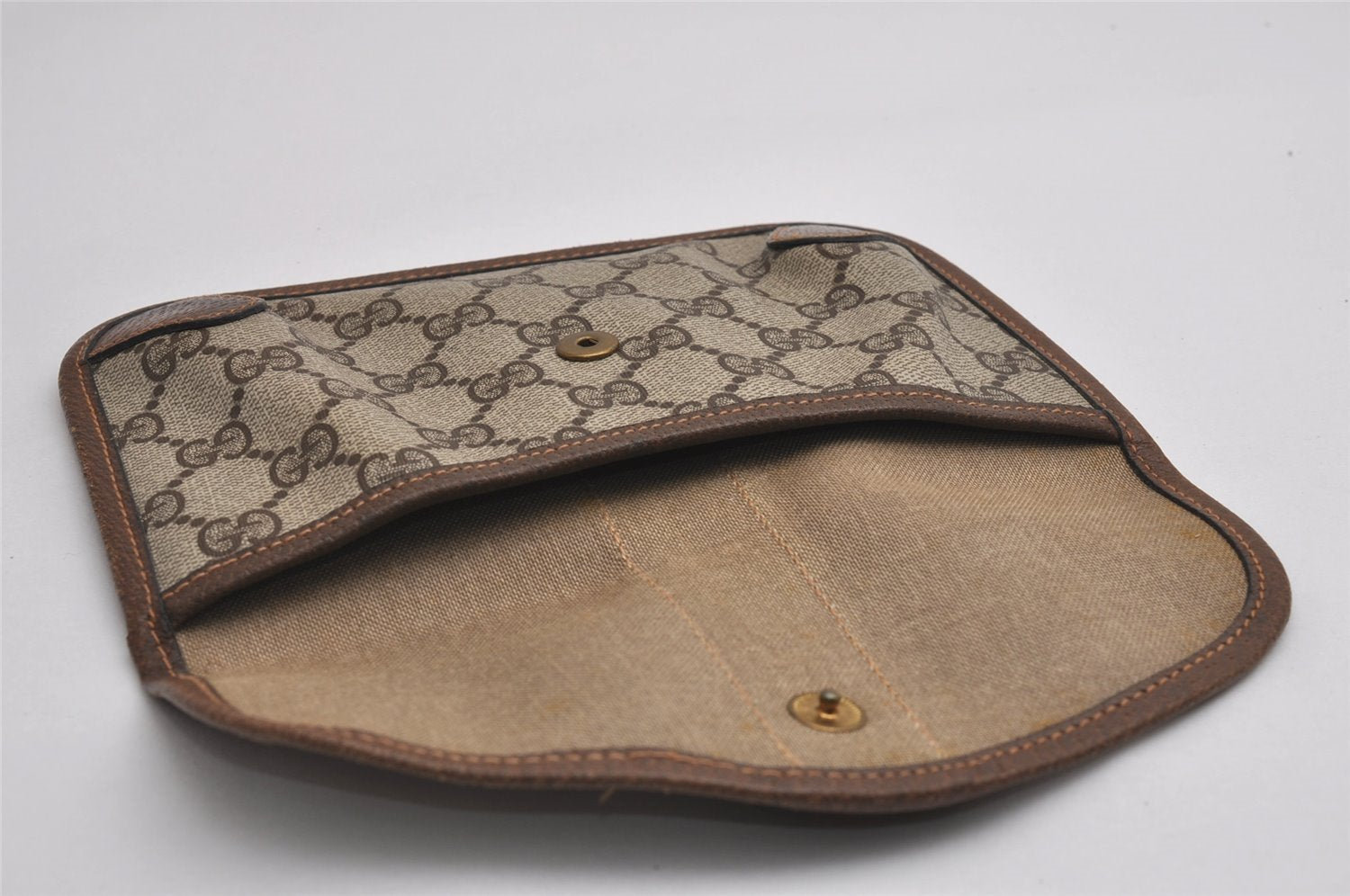 Authentic GUCCI Vintage Web Sherry Line Pouch Purse GG PVC Leather Brown 2862J