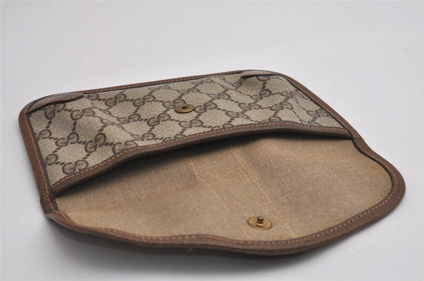 Authentic GUCCI Vintage Web Sherry Line Pouch Purse GG PVC Leather Brown 2862J