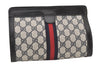 Authentic GUCCI Sherry Line Clutch Hand Bag Purse GG PVC Leather Navy Blue 2863J