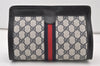 Authentic GUCCI Sherry Line Clutch Hand Bag Purse GG PVC Leather Navy Blue 2863J