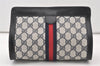 Authentic GUCCI Sherry Line Clutch Hand Bag Purse GG PVC Leather Navy Blue 2863J