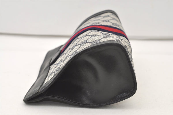 Authentic GUCCI Sherry Line Clutch Hand Bag Purse GG PVC Leather Navy Blue 2863J