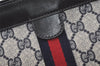 Authentic GUCCI Sherry Line Clutch Hand Bag Purse GG PVC Leather Navy Blue 2863J