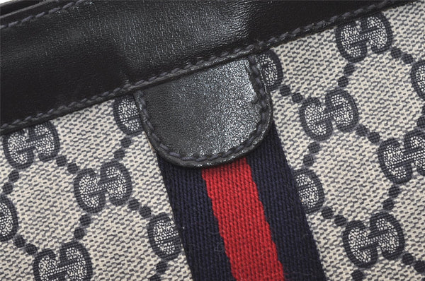 Authentic GUCCI Sherry Line Clutch Hand Bag Purse GG PVC Leather Navy Blue 2863J