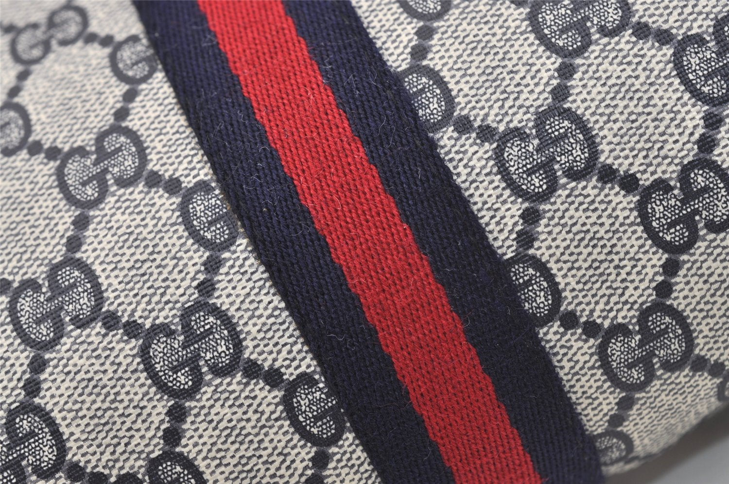 Authentic GUCCI Sherry Line Clutch Hand Bag Purse GG PVC Leather Navy Blue 2863J