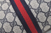 Authentic GUCCI Sherry Line Clutch Hand Bag Purse GG PVC Leather Navy Blue 2863J