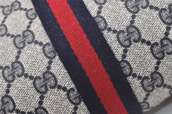 Authentic GUCCI Sherry Line Clutch Hand Bag Purse GG PVC Leather Navy Blue 2863J