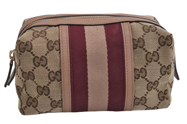 Authentic GUCCI Sherry Line Pouch Purse GG Canvas Leather 256636 Brown 2865J