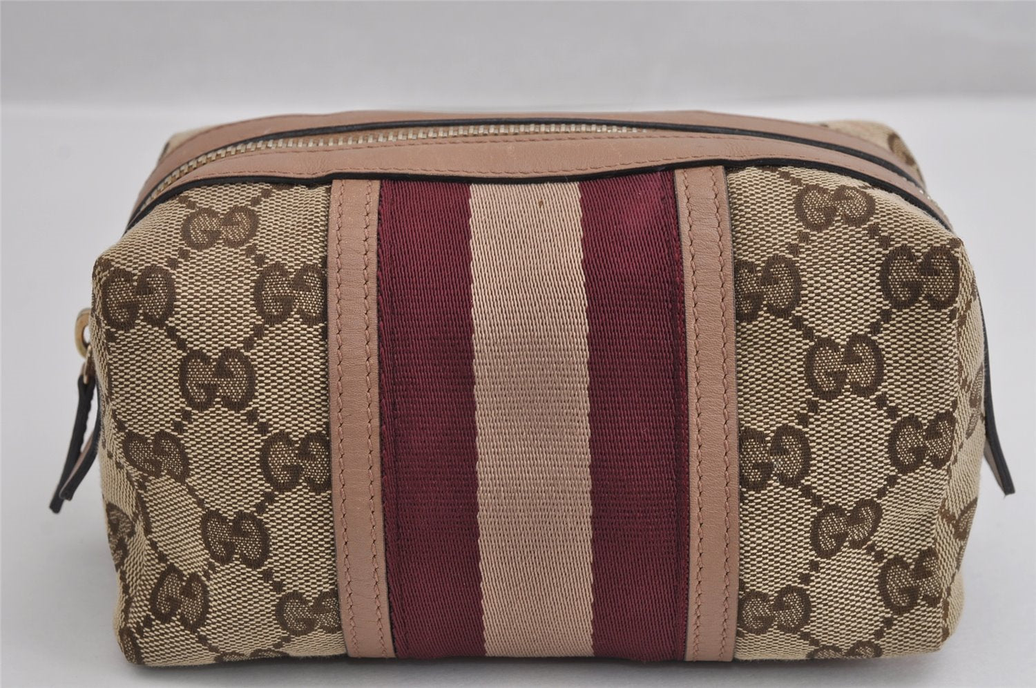 Authentic GUCCI Sherry Line Pouch Purse GG Canvas Leather 256636 Brown 2865J