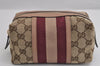 Authentic GUCCI Sherry Line Pouch Purse GG Canvas Leather 256636 Brown 2865J