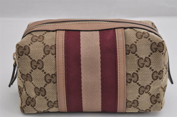 Authentic GUCCI Sherry Line Pouch Purse GG Canvas Leather 256636 Brown 2865J