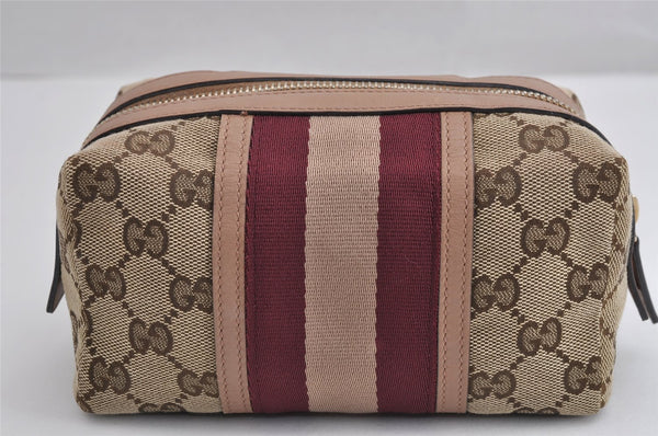Authentic GUCCI Sherry Line Pouch Purse GG Canvas Leather 256636 Brown 2865J