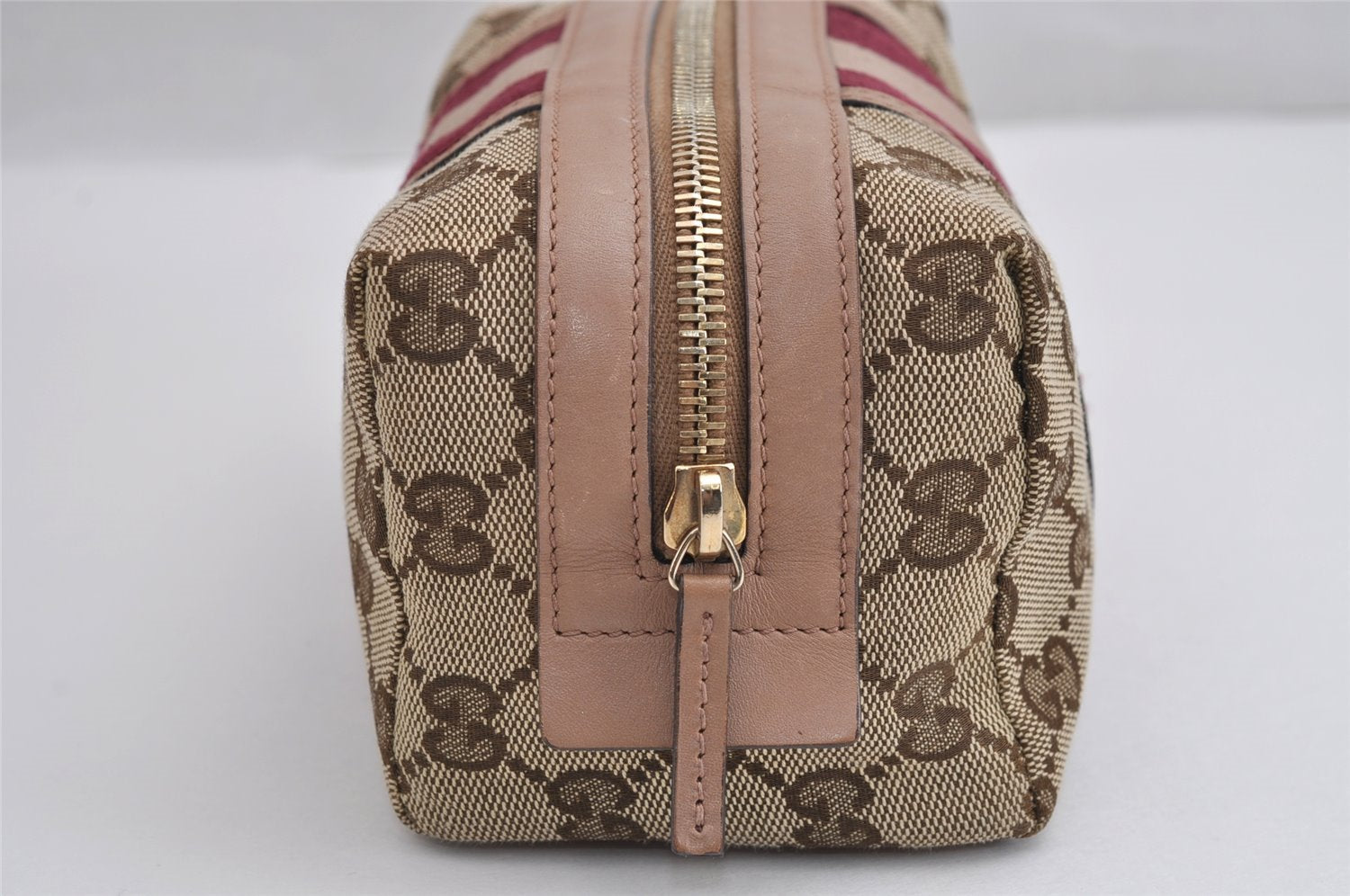 Authentic GUCCI Sherry Line Pouch Purse GG Canvas Leather 256636 Brown 2865J