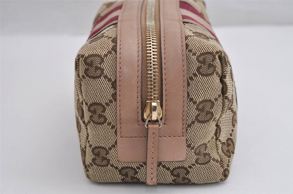 Authentic GUCCI Sherry Line Pouch Purse GG Canvas Leather 256636 Brown 2865J