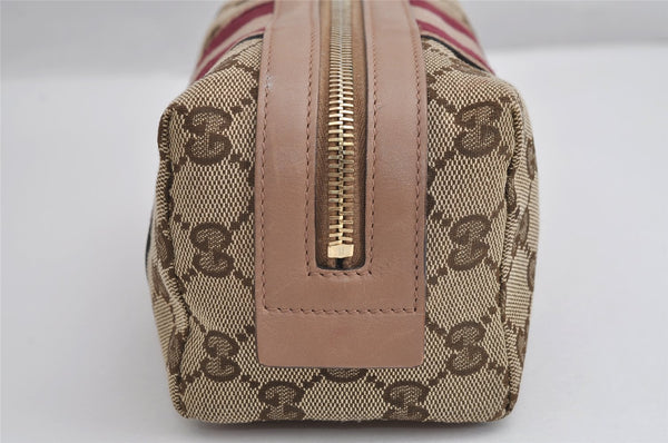 Authentic GUCCI Sherry Line Pouch Purse GG Canvas Leather 256636 Brown 2865J