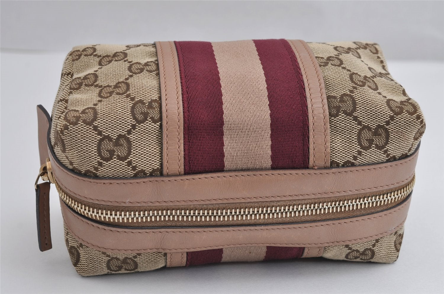 Authentic GUCCI Sherry Line Pouch Purse GG Canvas Leather 256636 Brown 2865J