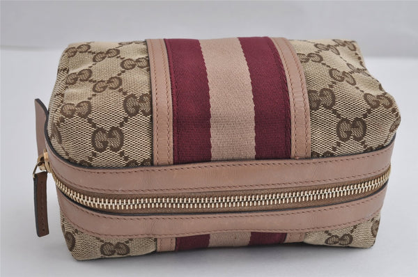 Authentic GUCCI Sherry Line Pouch Purse GG Canvas Leather 256636 Brown 2865J