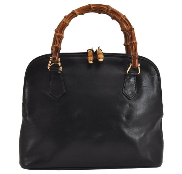 Authentic GUCCI Vintage Bamboo 2Way Shoulder Hand Bag Purse Leather Black 2872J