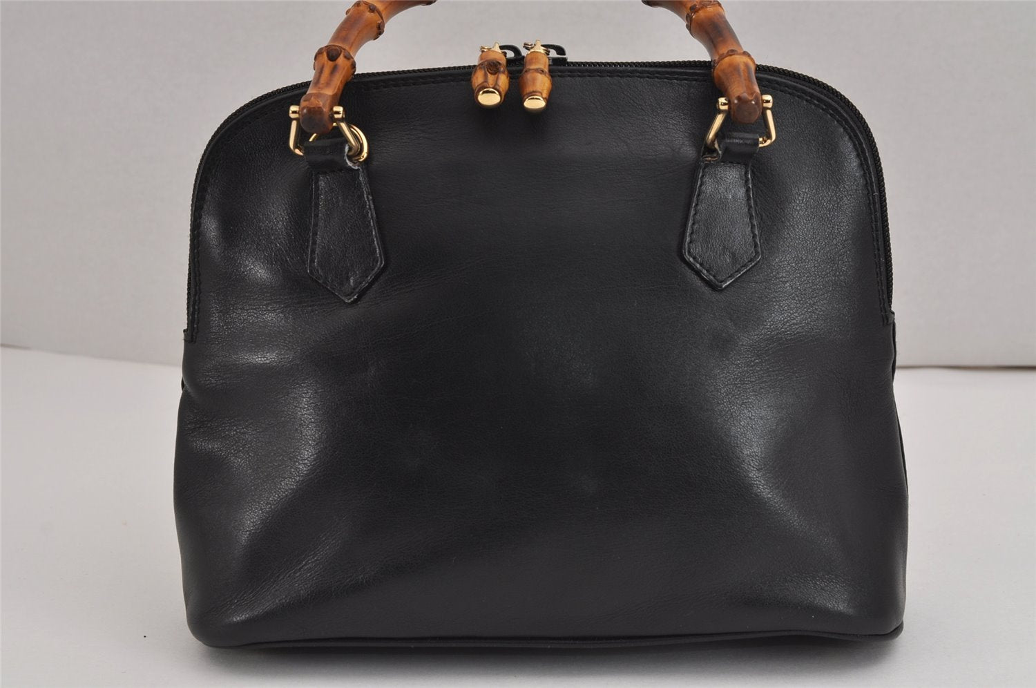 Authentic GUCCI Vintage Bamboo 2Way Shoulder Hand Bag Purse Leather Black 2872J