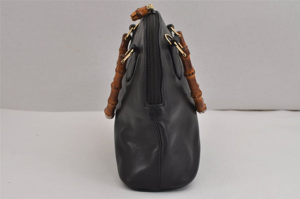 Authentic GUCCI Vintage Bamboo 2Way Shoulder Hand Bag Purse Leather Black 2872J