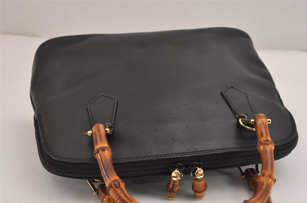 Authentic GUCCI Vintage Bamboo 2Way Shoulder Hand Bag Purse Leather Black 2872J