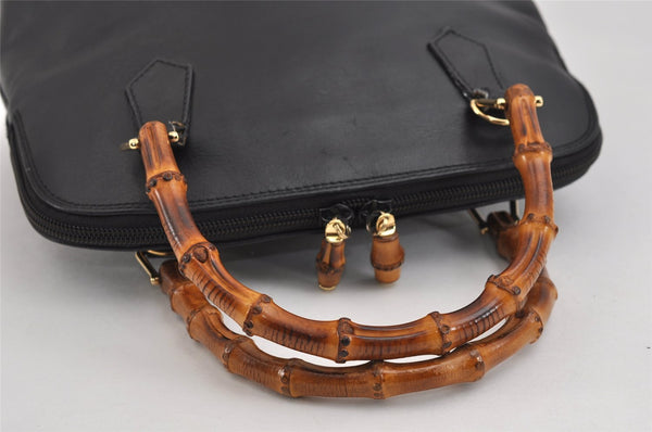 Authentic GUCCI Vintage Bamboo 2Way Shoulder Hand Bag Purse Leather Black 2872J