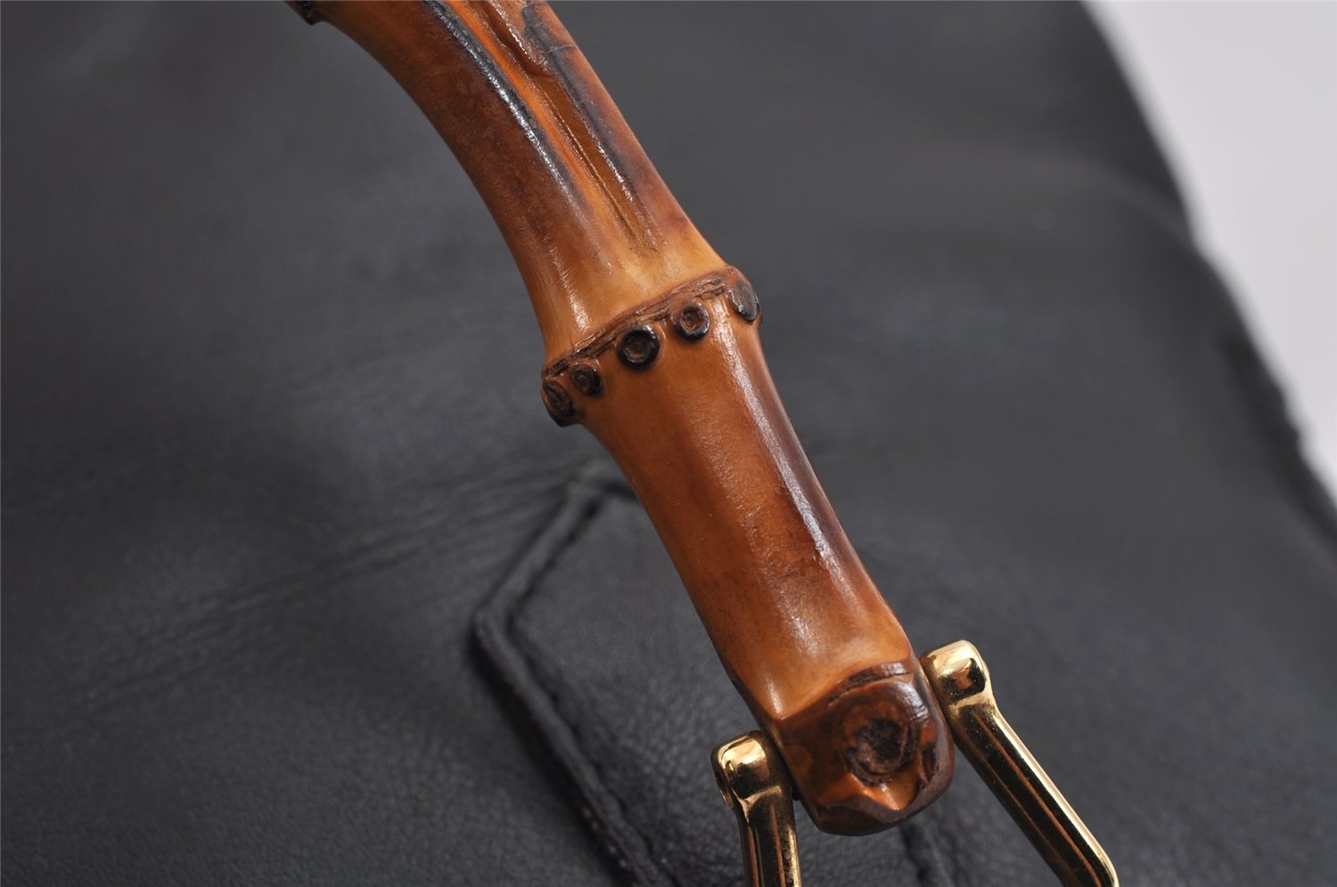 Authentic GUCCI Vintage Bamboo 2Way Shoulder Hand Bag Purse Leather Black 2872J