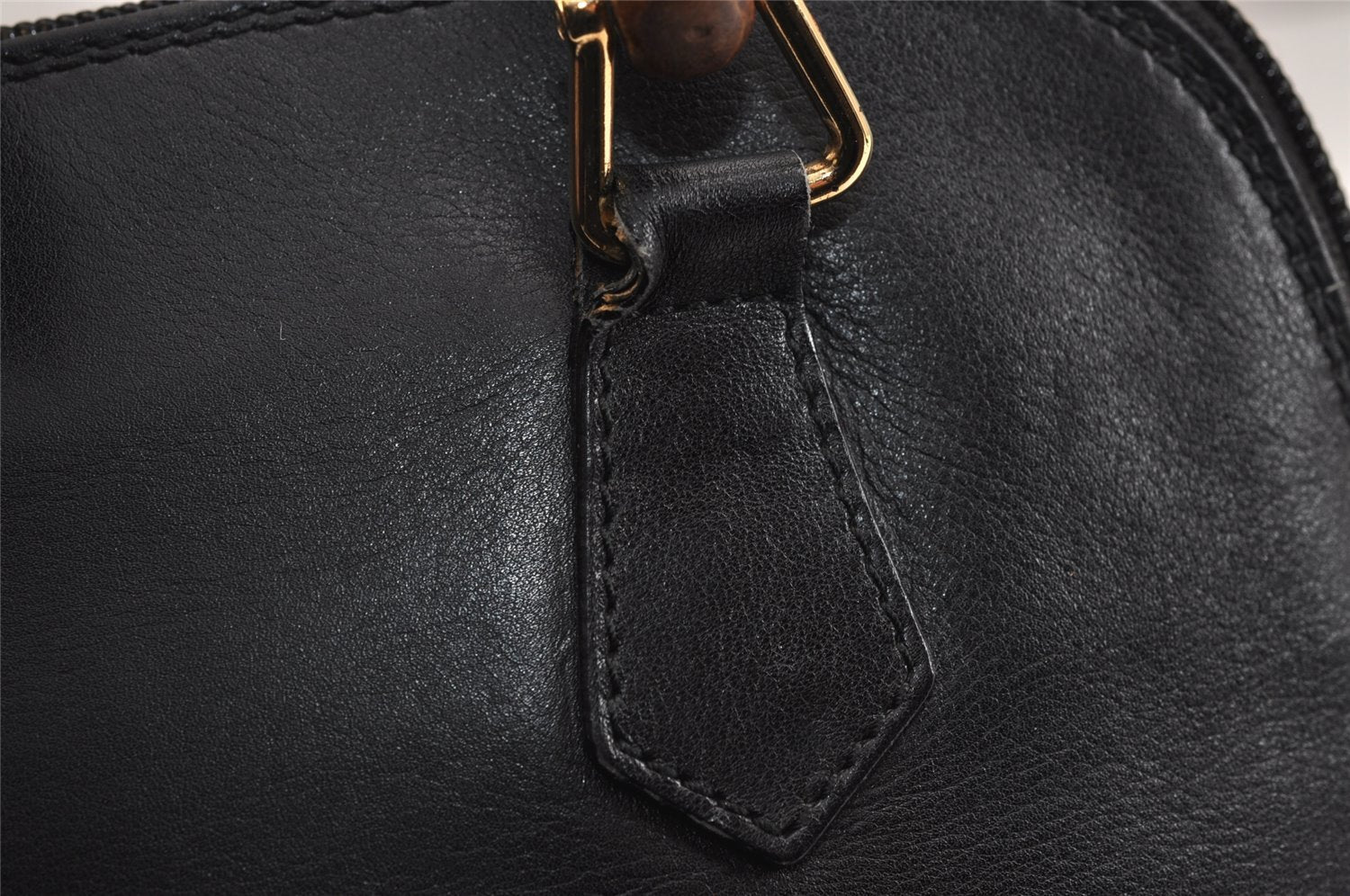 Authentic GUCCI Vintage Bamboo 2Way Shoulder Hand Bag Purse Leather Black 2872J