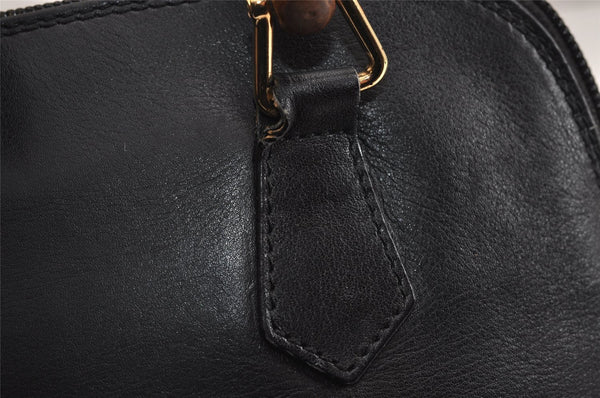Authentic GUCCI Vintage Bamboo 2Way Shoulder Hand Bag Purse Leather Black 2872J
