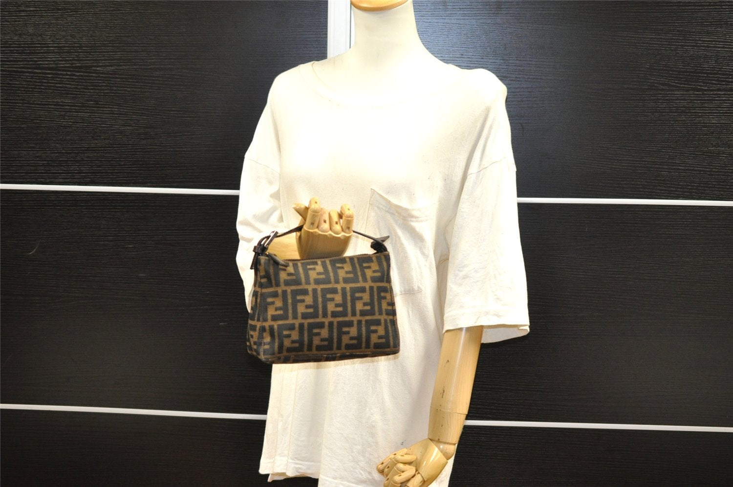 Authentic FENDI Vintage Zucca Hand Bag Purse Canvas Leather Brown 2873I