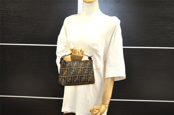 Authentic FENDI Vintage Zucca Hand Bag Purse Canvas Leather Brown 2873I