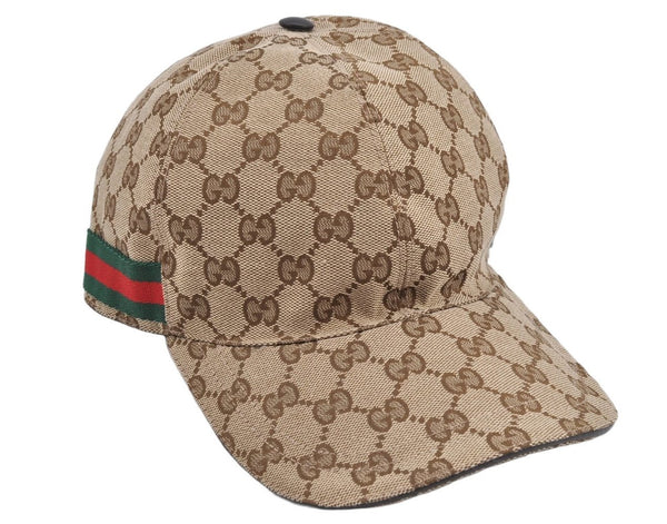 Authentic GUCCI Web Sherry Line Cap GG Canvas Leather Size M Brown 2873K