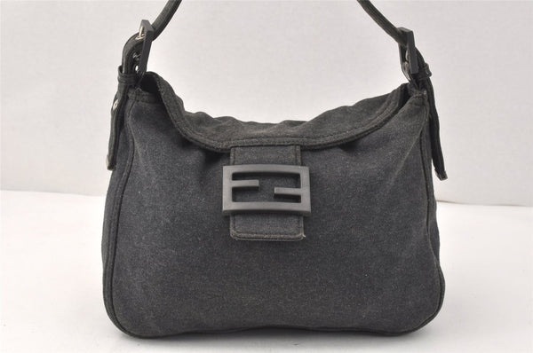 Authentic FENDI Vintage Shoulder Hand Bag Purse Jersey Leather Gray 2875K