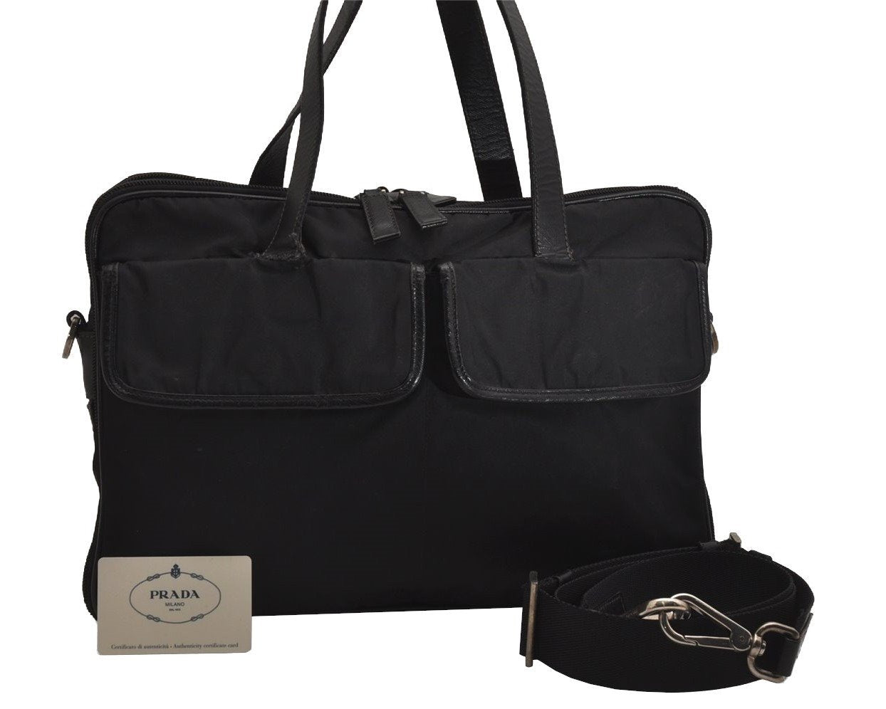 Authentic PRADA Nylon Tessuto Leather 2Way Business Bag Black Junk 2879J