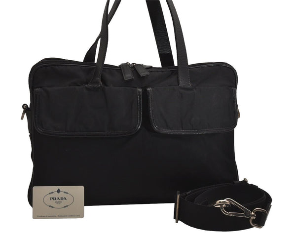 Authentic PRADA Nylon Tessuto Leather 2Way Business Bag Black Junk 2879J