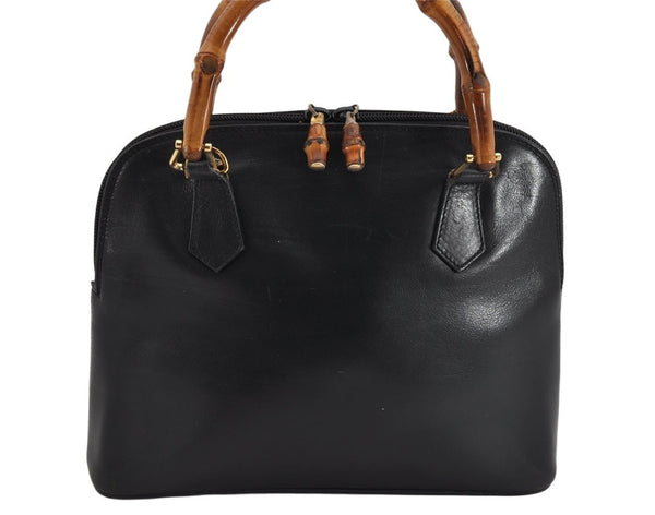 Authentic GUCCI Bamboo 2Way Shoulder Hand Bag Purse Leather Black Junk 2880K
