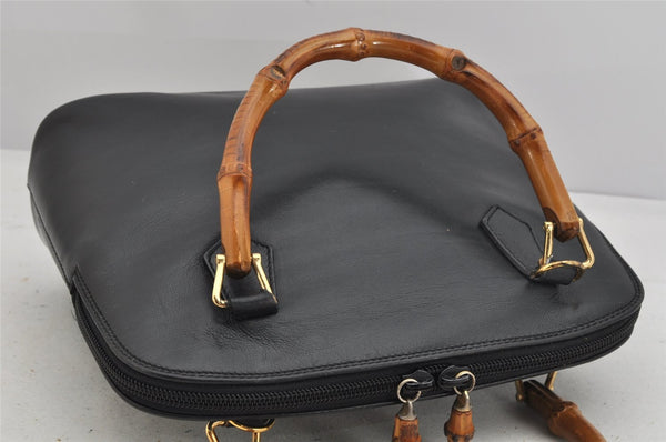 Authentic GUCCI Bamboo 2Way Shoulder Hand Bag Purse Leather Black Junk 2880K