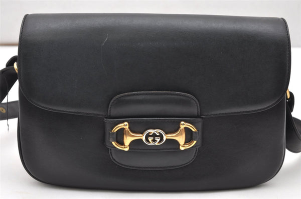 Authentic GUCCI Horsebit Shoulder Cross Body Bag Purse Leather Black 2882K