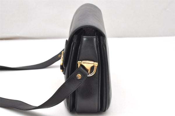 Authentic GUCCI Horsebit Shoulder Cross Body Bag Purse Leather Black 2882K