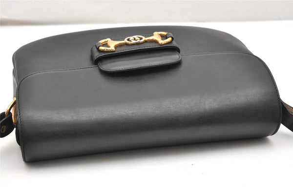 Authentic GUCCI Horsebit Shoulder Cross Body Bag Purse Leather Black 2882K