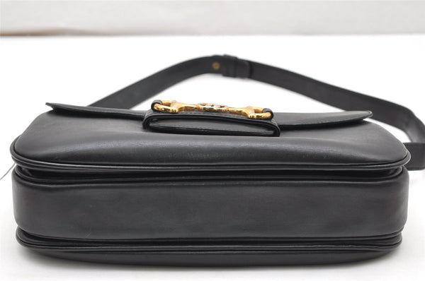 Authentic GUCCI Horsebit Shoulder Cross Body Bag Purse Leather Black 2882K