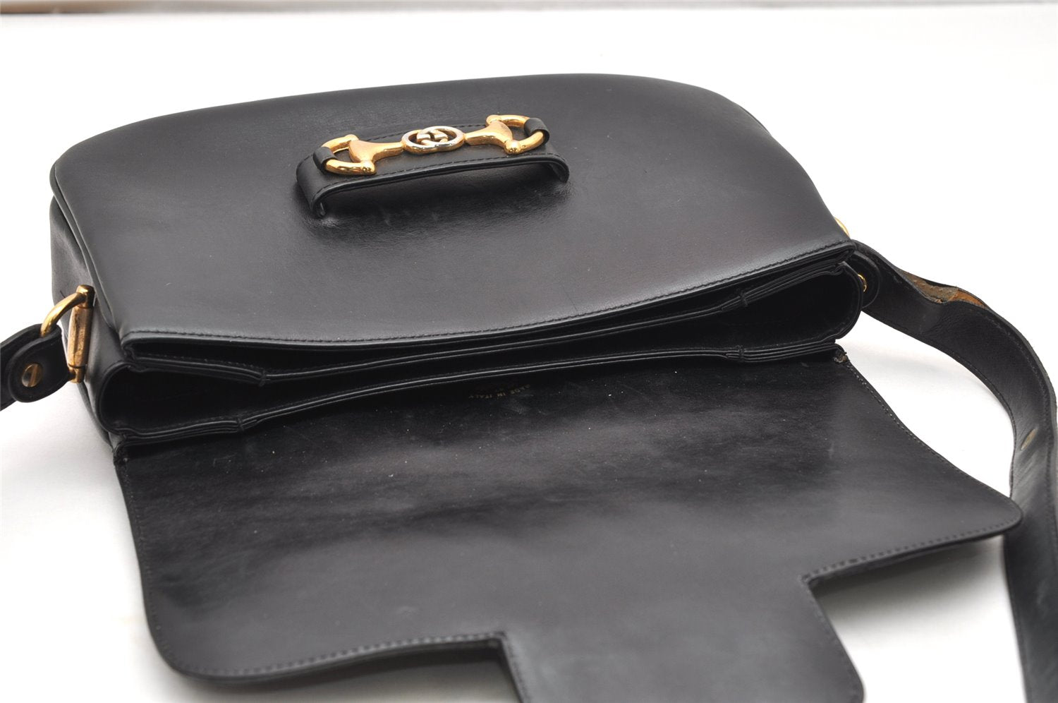 Authentic GUCCI Horsebit Shoulder Cross Body Bag Purse Leather Black 2882K