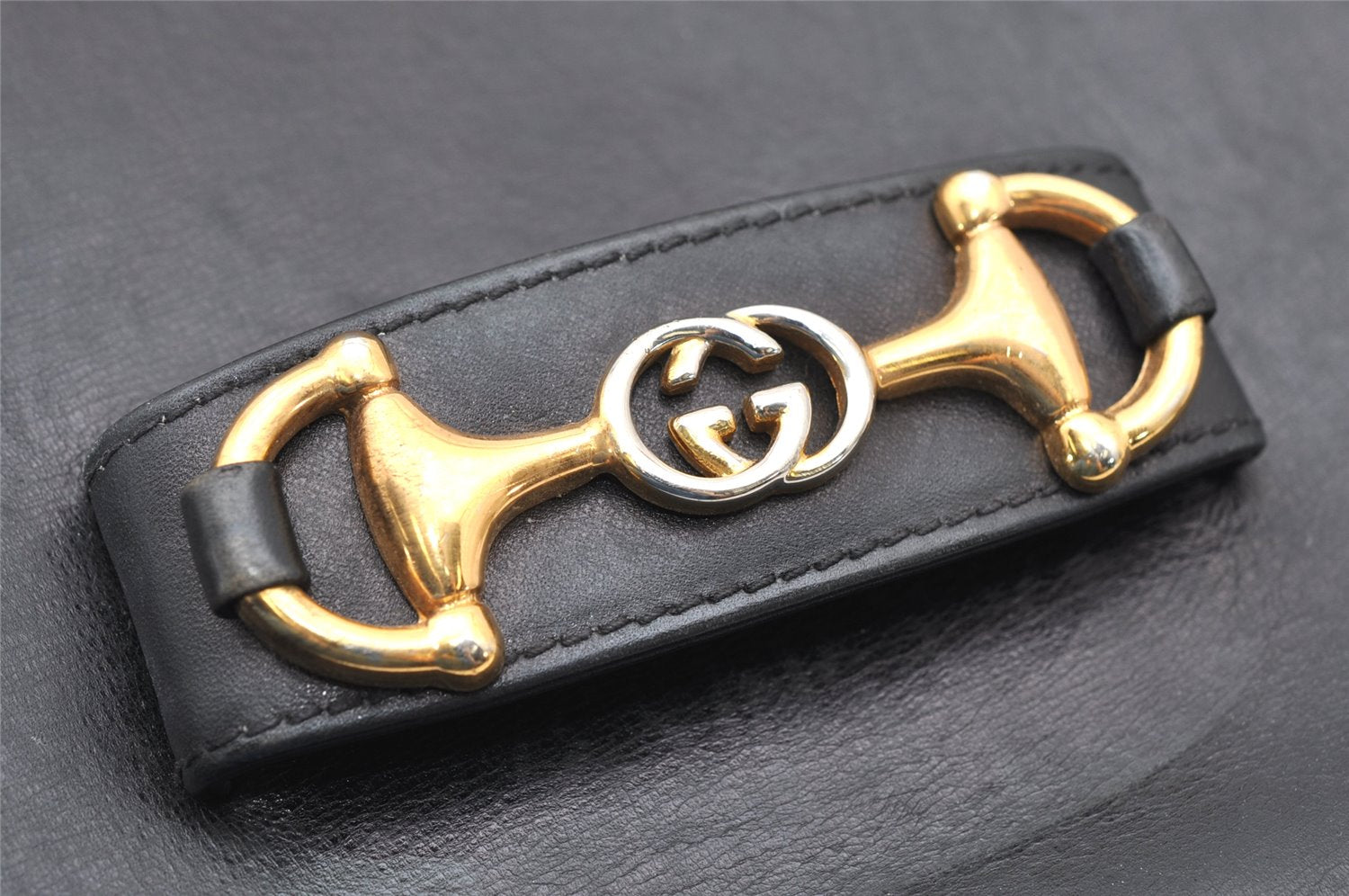Authentic GUCCI Horsebit Shoulder Cross Body Bag Purse Leather Black 2882K