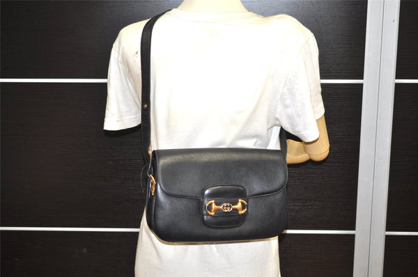 Authentic GUCCI Horsebit Shoulder Cross Body Bag Purse Leather Black 2882K