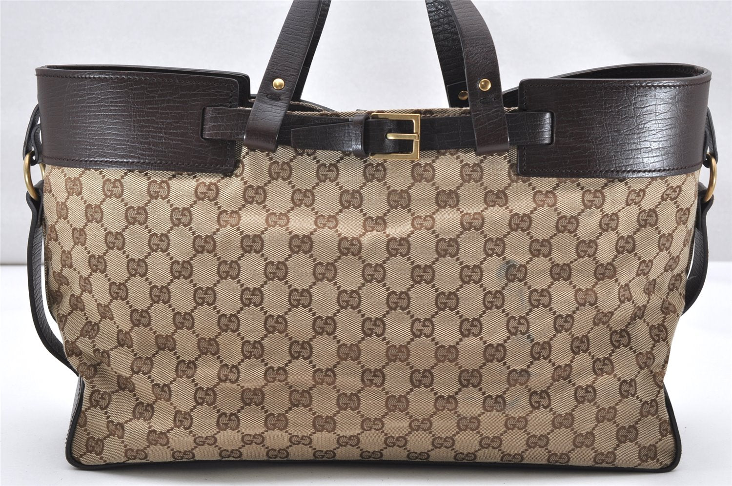 Authentic GUCCI Vintage Hand Tote Bag GG Canvas Leather 106251 Brown 2883K