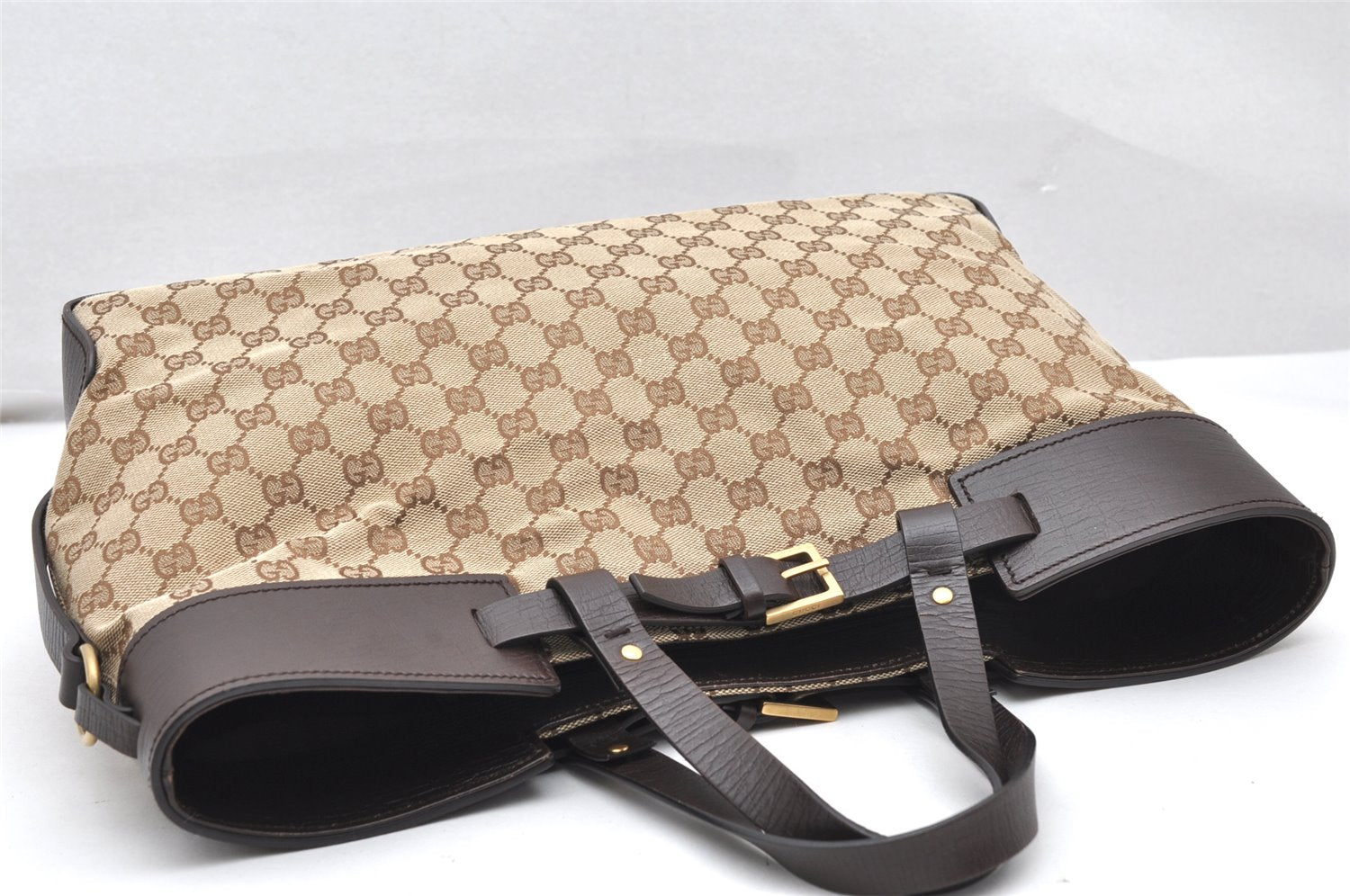 Authentic GUCCI Vintage Hand Tote Bag GG Canvas Leather 106251 Brown 2883K