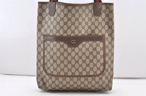 Authentic GUCCI Web Sherry Line Shoulder Tote Bag GG PVC Leather Brown 2884J