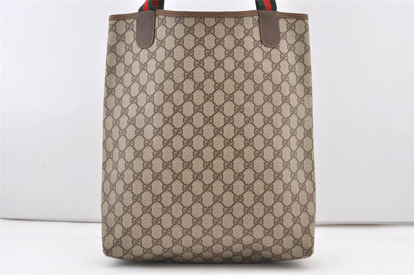 Authentic GUCCI Web Sherry Line Shoulder Tote Bag GG PVC Leather Brown 2884J