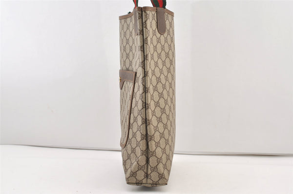 Authentic GUCCI Web Sherry Line Shoulder Tote Bag GG PVC Leather Brown 2884J